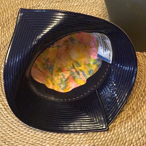 1960s Mr. John Ivory Faille Mod Hat W/ Wide Navy Patent Trapunto Stitched Brim main image 9